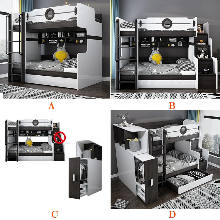 latest Modern fashion design children furniture bunk bed children kids furniture  double With stairs wardrobe