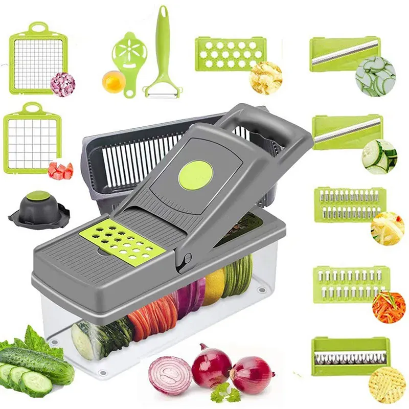 14 in 1Multifunctional Manual Kitchen Vegetable Cutter Fruit & Tools Mandoline Chopper Slicers Dicer