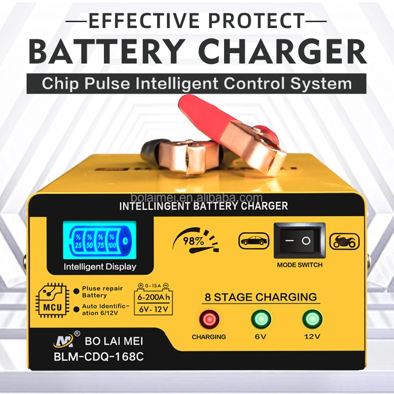 Hot selling Rechargeable 8 Stage 6V/12V 15A Battery Charger for Car Motorcycle