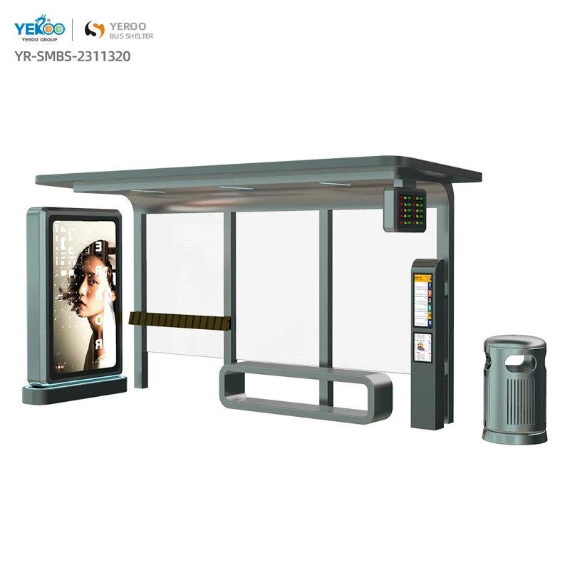 Modern Stainless Steel Metal Frame Bus Stop with LED Display Board