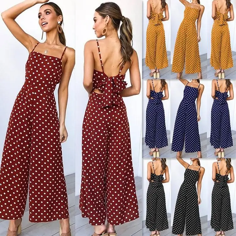 Custom Sexy Dew Polka Dot Back Straight Designer Woman Ladies Rompers Jumpsuits