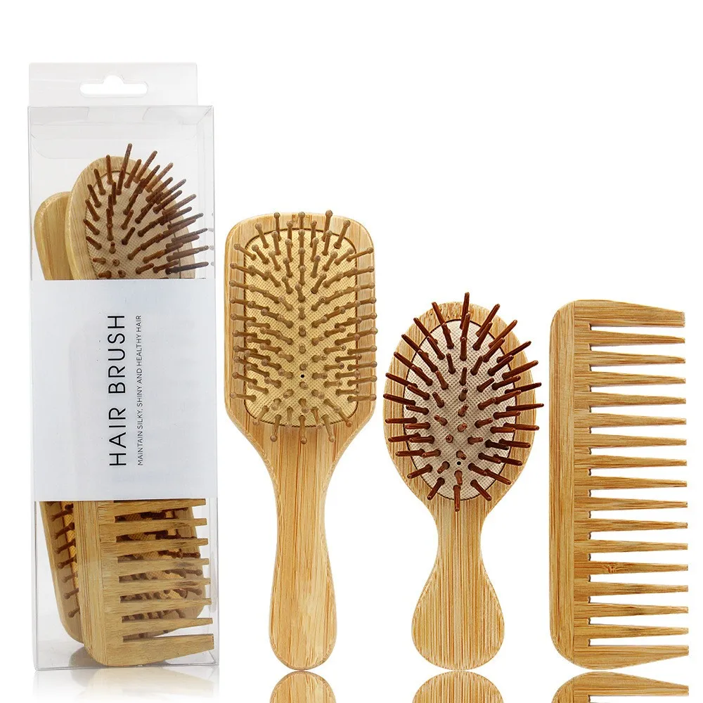 Factory Private Label 3Pcs Bamboo Scalp Massage Personal Care Hair Brush Set