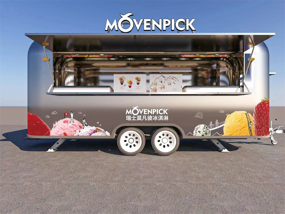 Customised Size Customizable Street Fast Mobile Food Cart Truck Trailer with Kitchen For Shop