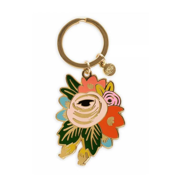 Hot Sell Listed Wooden Pom 3D Metal Hard Enamel Key Chain with Hook