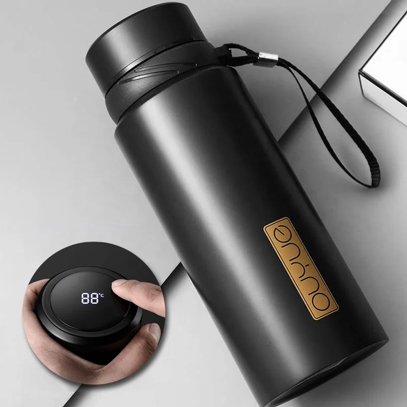 RTS Black Luxury Digital Temperature Display Smart Water Bottle Tea Infuser Stainless Steel Vacuum Flask Thermo With Custom Logo