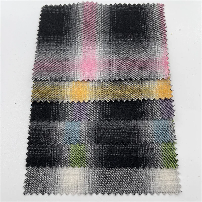 Spot polyester cotton yarn dyed frosted cloth autumn and winter color plaid shirt pants fabric brushed cloth