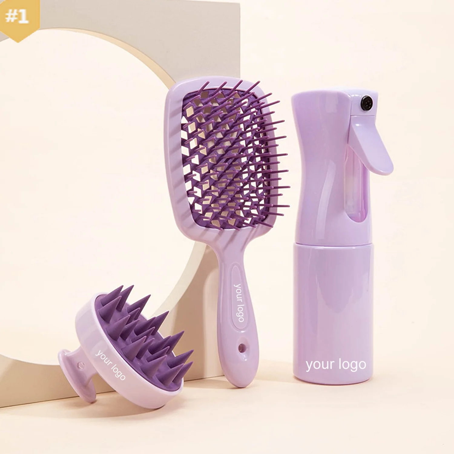 New Arrived Mesh Hair Detangling Brush Spray Bottle Silicone Hair Straightener Brush Comb Set