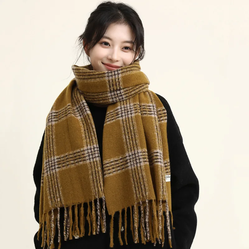 Hot Sale New Christmas Red Plaid Pattern Pashmina Scarves Unisex Wool Feel 180*70CM Scarf With Tassel Women Plaid Cashmere Scarf