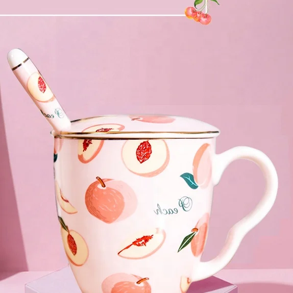 European-style simple household creative cute girl heart sweet bone china mug with lid spoon couple cup