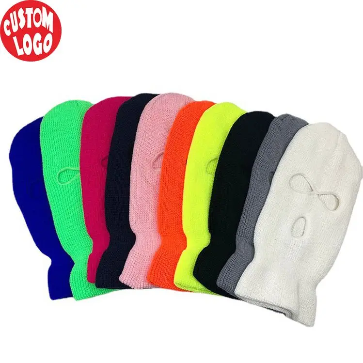 Высококачественная Лыжная маска с логотипом на заказ 3 отверстиями зимняя теплая неоновая Балаклава лыжная