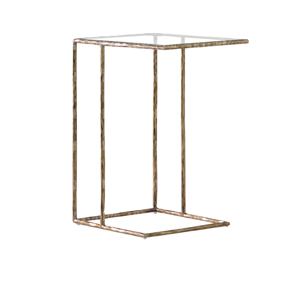 THADDEUS Glass Hand Forged Metal Iron Frame Living Room Side Table