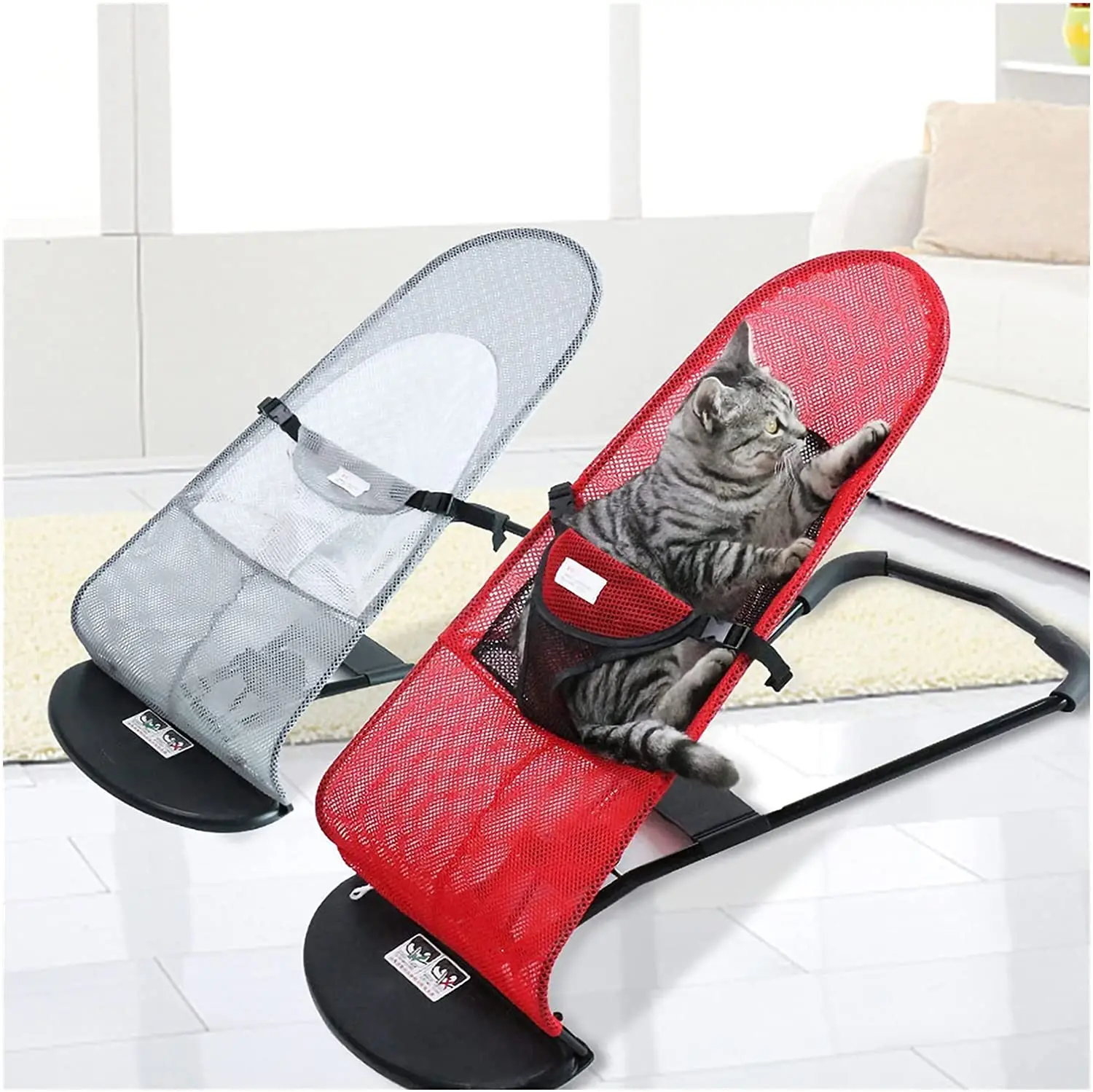 Pet Rocking Chair Summer Portable Mesh Breathable Sun Chair Adjustable Folding Dog Bed