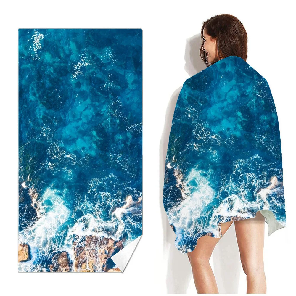 Wholesale Custom Printed Logo Microfiber Towel Super Absorbent Dry Fast Soft Lightweight Sand Free Beach Towel