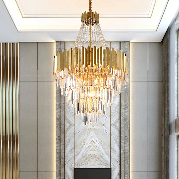  Post Modern Design Hotel Restaurant Project Lamp Stainless Steel Crystal Gold Led