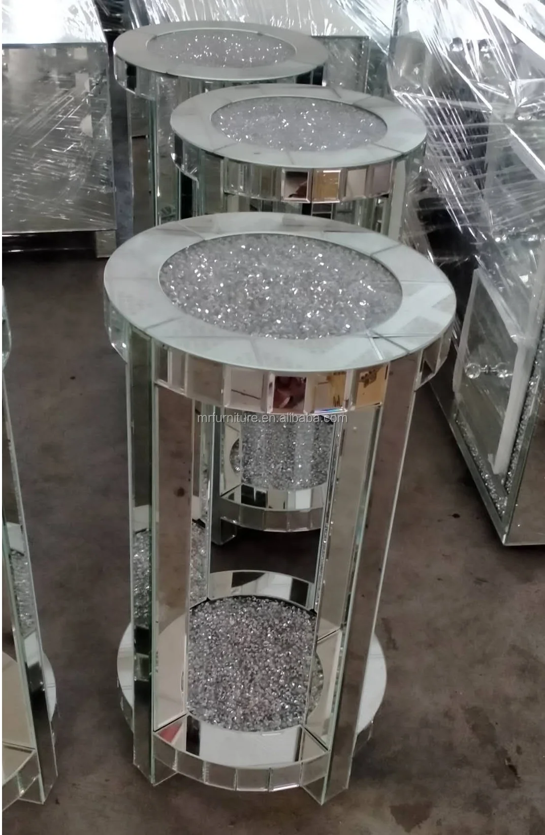 Sparkly Living Room Mirrored Flower Display 2 Layer Crushed Diamond Insert Lamp Table Home Hotel