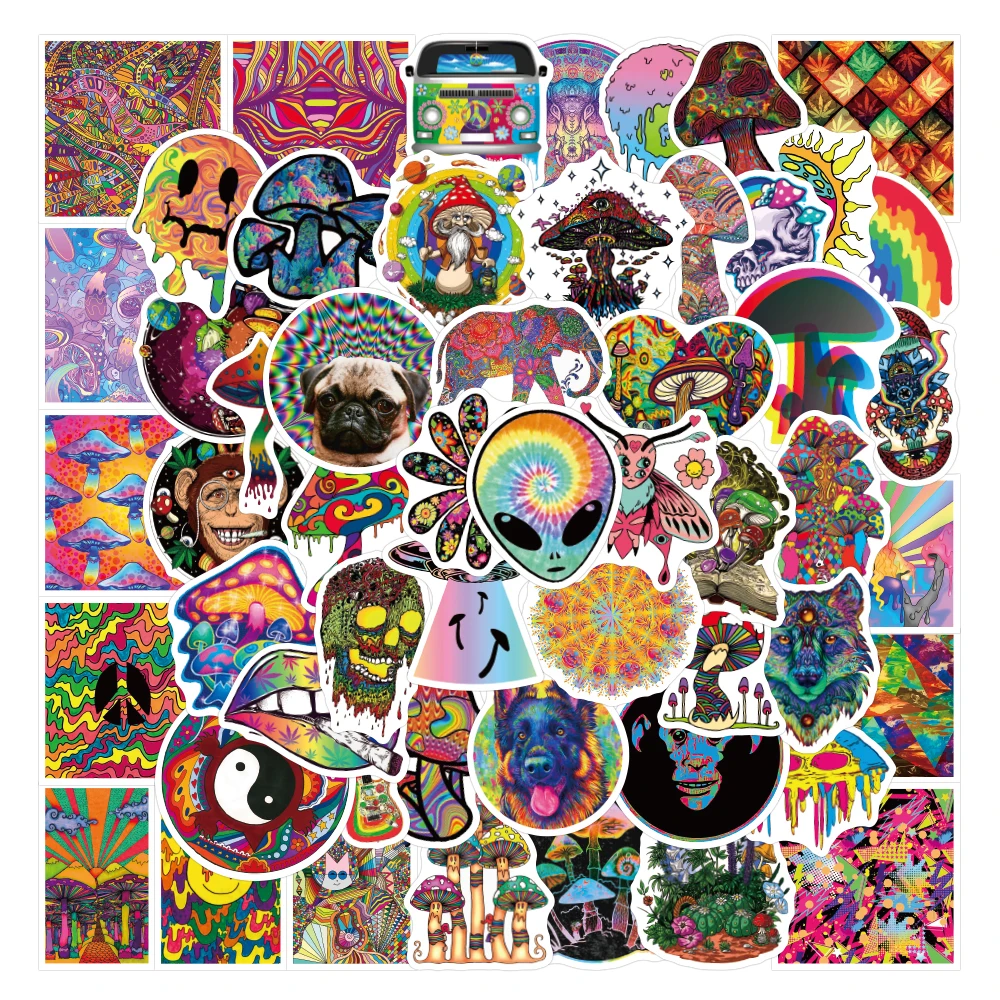 50Pcs Colorful Psychedelic Trendy Stickers For Home Fridge Skateboard Luggage Laptop Bottle Phone Decorative Stickers