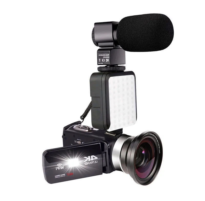 48MP WiFi Digital Camera HDV4K with External Wide Angle Lens MIC Record Your Smart Life