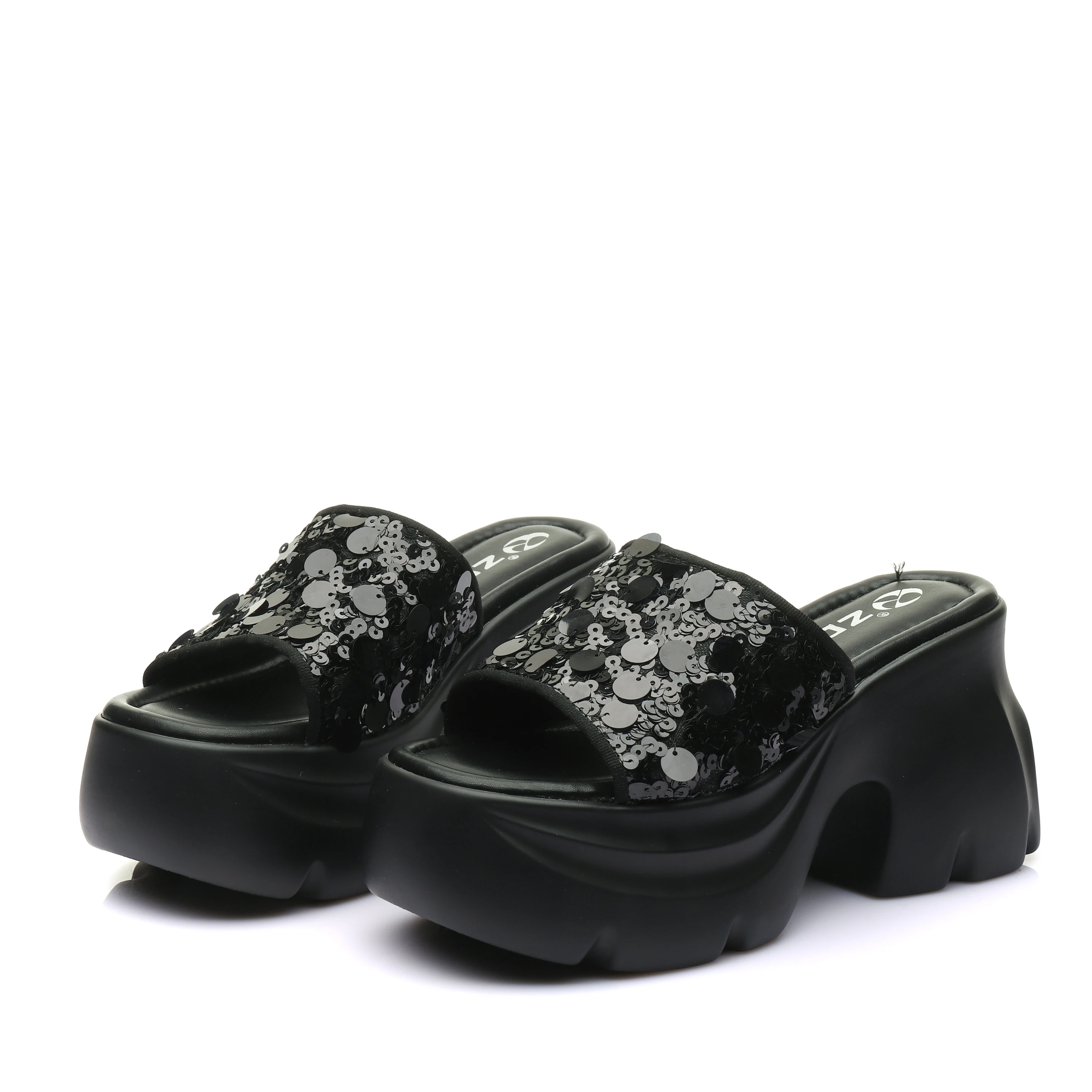 Crystal Rhinestone Strap Outdoor Wearing Platform Sandals Fashion Ladies Heeled Sandals Slides Slippers