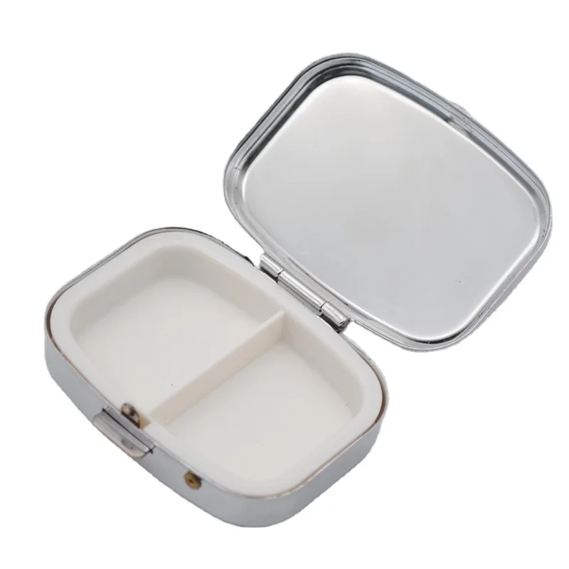mini rectangle compact metal blank pill box with cutter