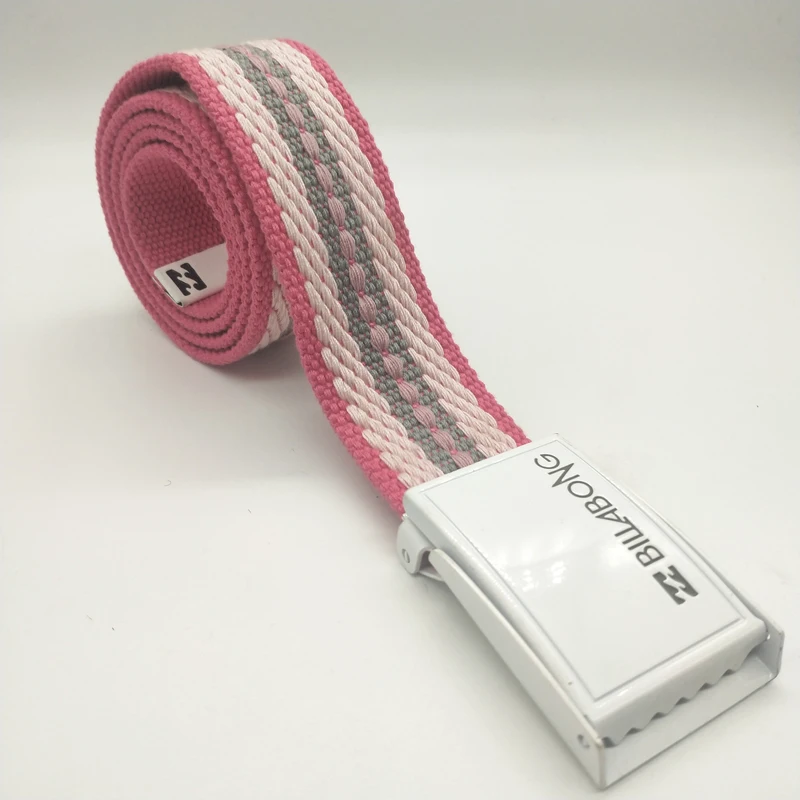 High quality fabric pink thick canvas belt white metal buckle single-side jump point belt manufacturers direct sale