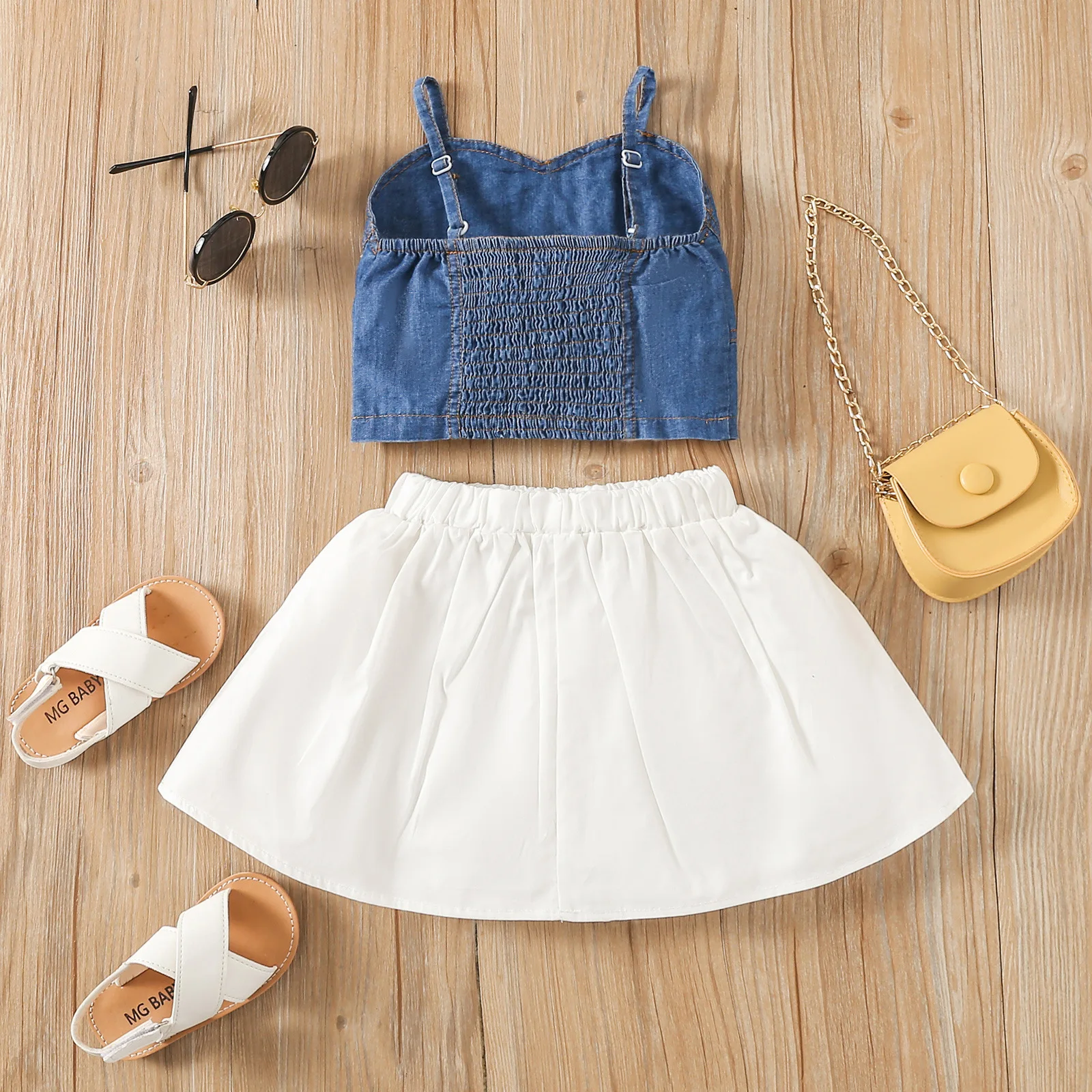 Denim Top And Skirt 2pcs Summer Skirts 2022 Kids Children Dress Outfits Toddler Girls Summer White Pleated Skirt Sets