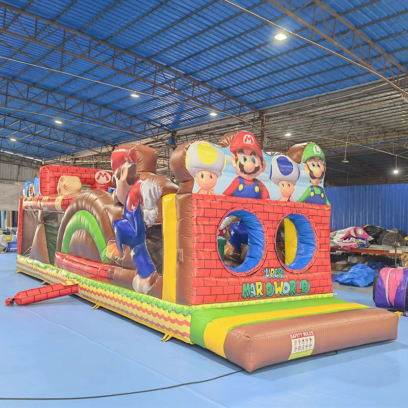 Custom PVC Outdoor Inflatable Fun City Cartoon Theme Bouncer Jumping Super Mario Bouncy Castle With Dry Slide For Sale