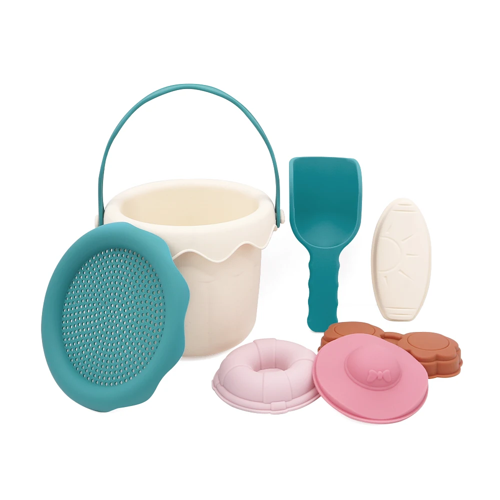 Modern Summer Outdoor Baby Portable Friendly Beach Sand Bucket Shovel Set Silicone Kids Beach Toys