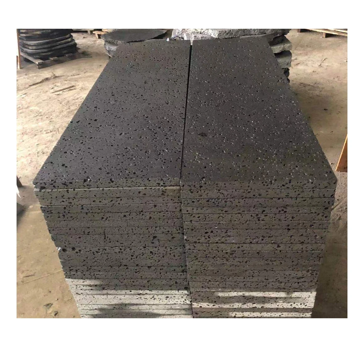 Customized Honed Finish Big Hole Type China Volcanic Black Basalt Lava Stone Slabs And Tiles