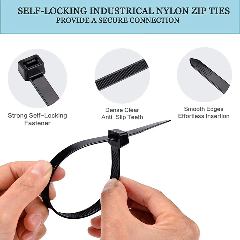 Self-Locking Network Nylon Plastic Cable ZipTie Cord Strap black for Nylon cable tie tied with plastic cable tie