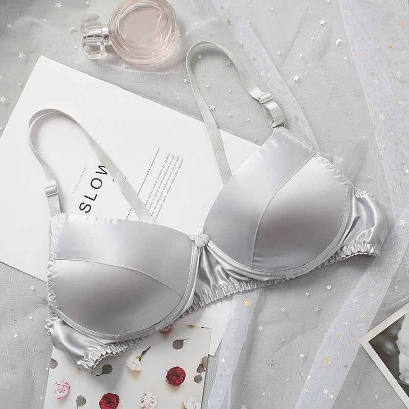 plus size woman black pink silk bra comfortable adjustable sexy breathable wireless silk lingerie bra
