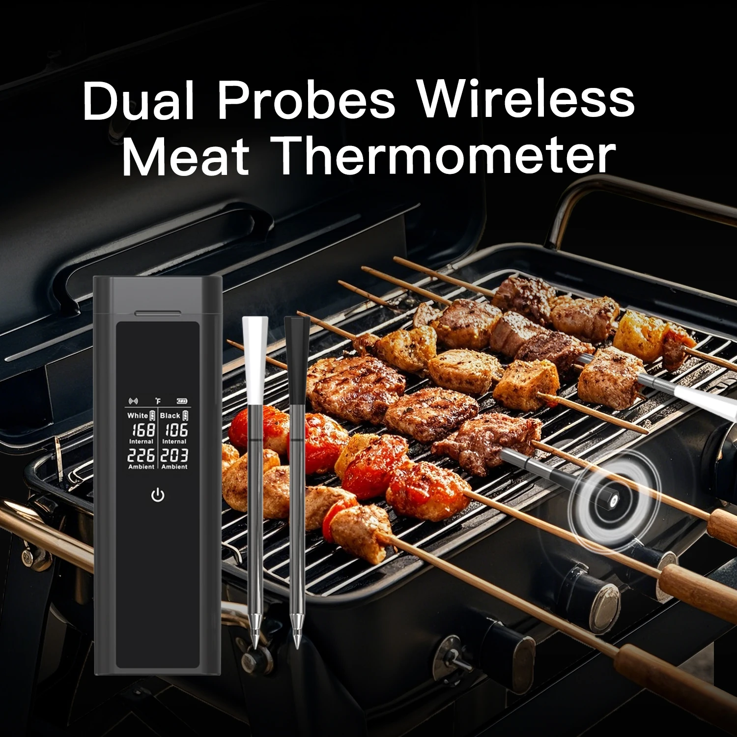 IP67 Waterproof Smart Wireless Meat Thermometer Controlled By Phone APP Dual Probe Thermometer with LCD Screen