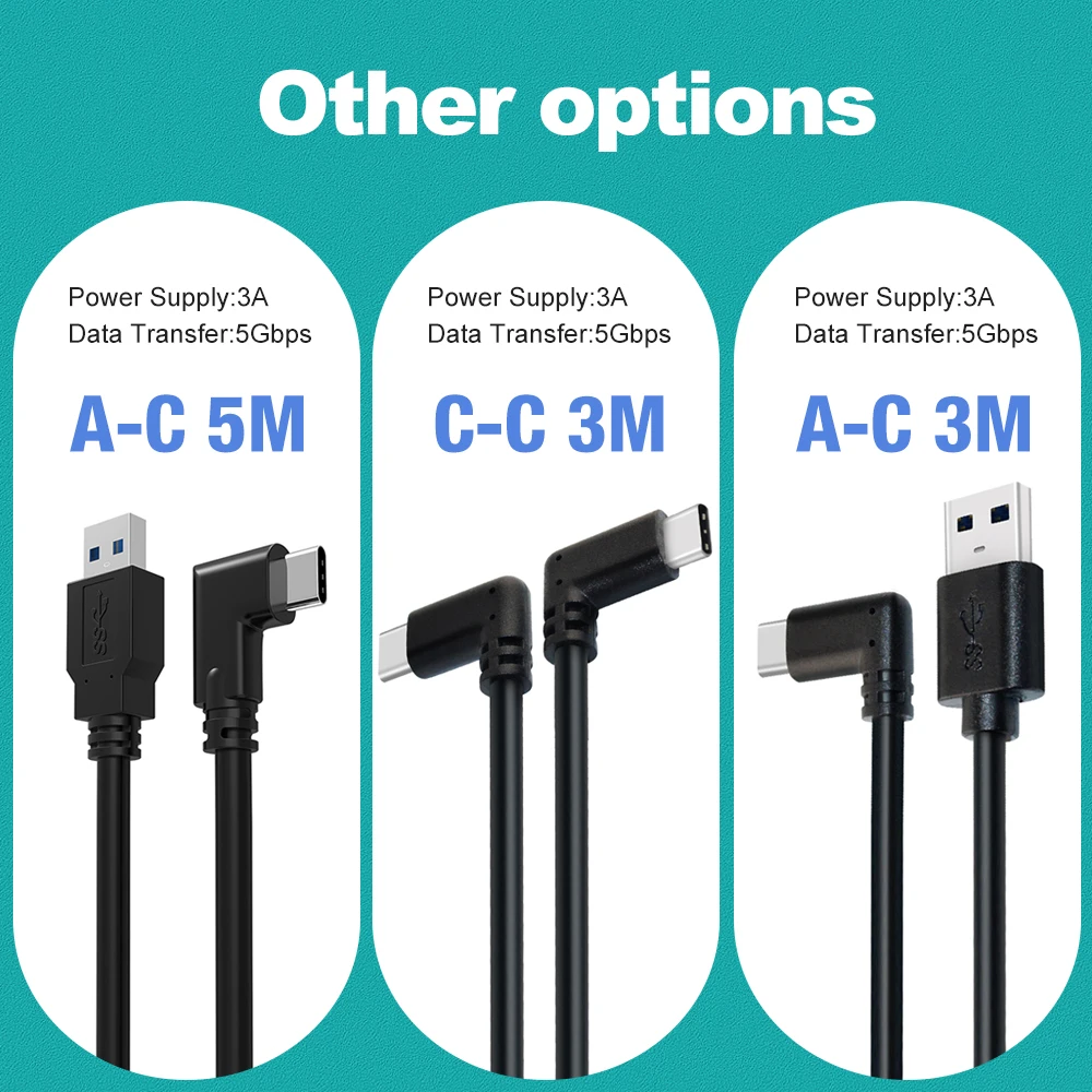 3M Usb Cable for Gaming Fast Charging USB 3.2 Gen 2 USB to Type C VR Cable for Oculus for Quest 2/1 Link 90 Degree