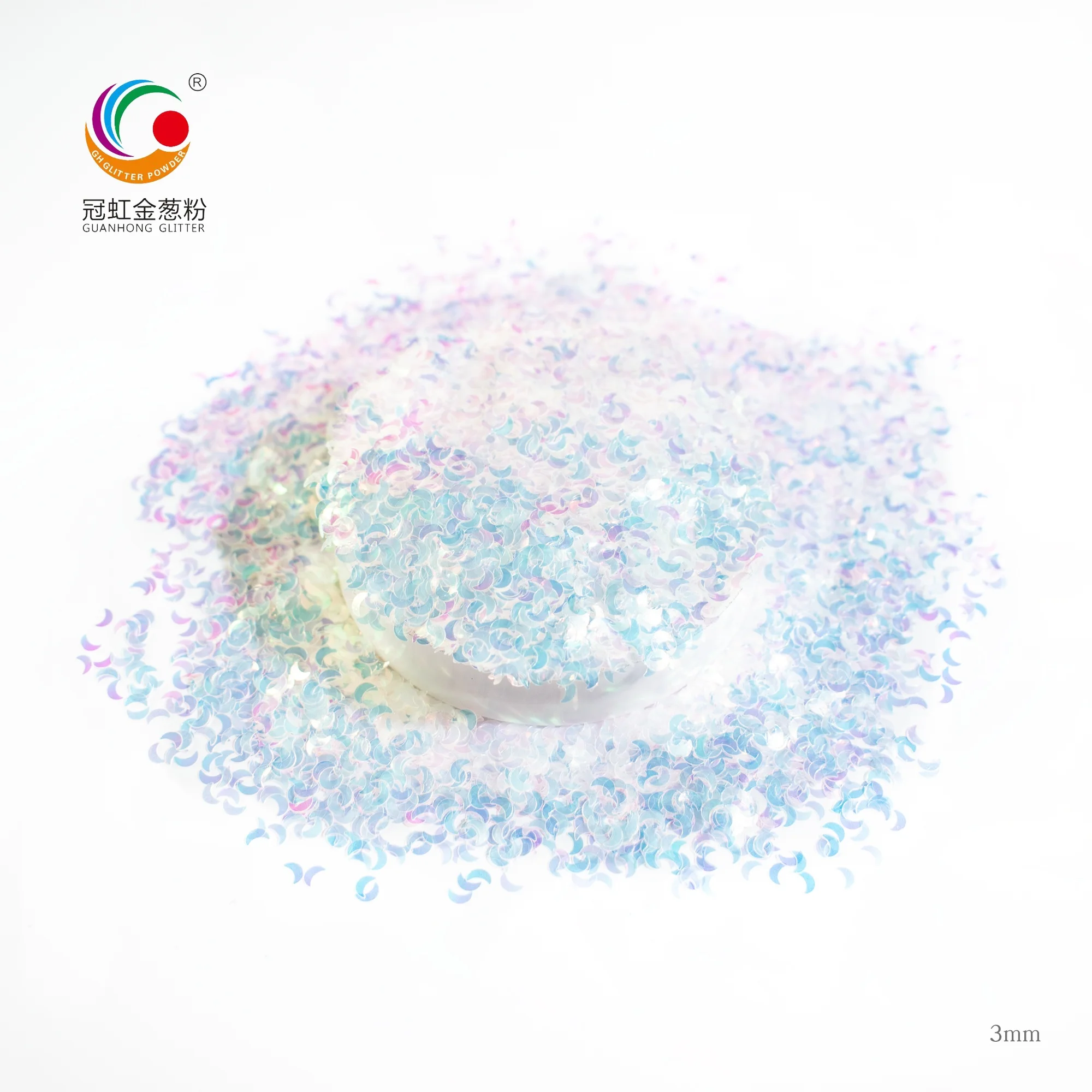 
GH7100 Hot Selling Bulk Environmental PET Glitter Chunky Material Irregular Moon Shape Blue Iridescent Glitter Powder 