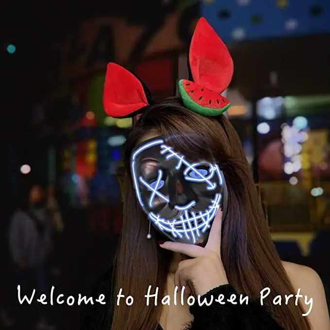 Hot Selling Halloween Led Light Up Scary Neon EL Wire face Mask LED Glowing Purge funny mask