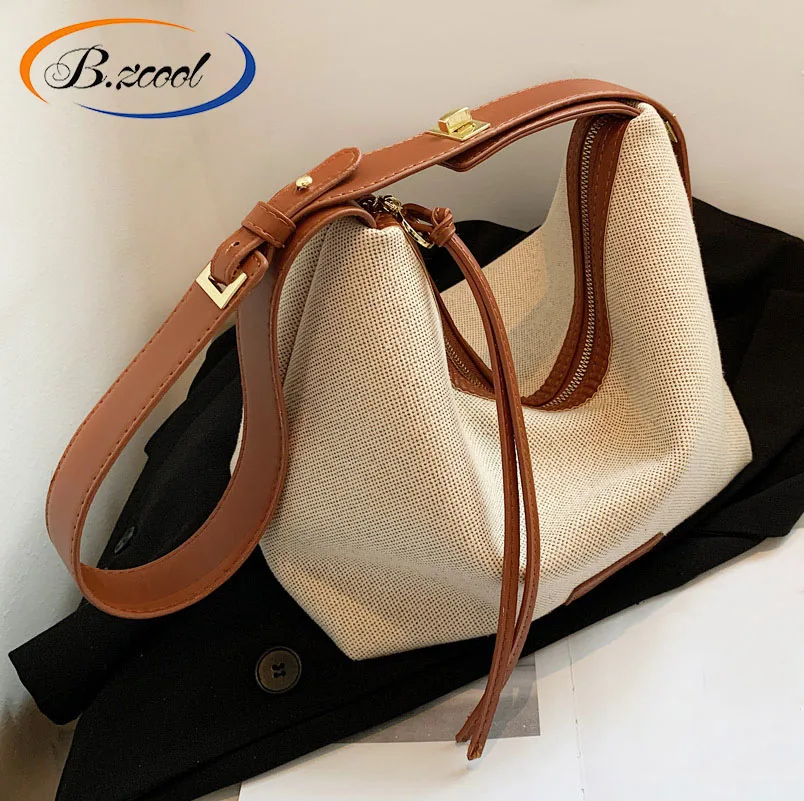 Canvas Hand Bags Women Handbag Dumpling Type Casual Hand Bags For Women Contrasting Color Ladies Designer Bags CY74281