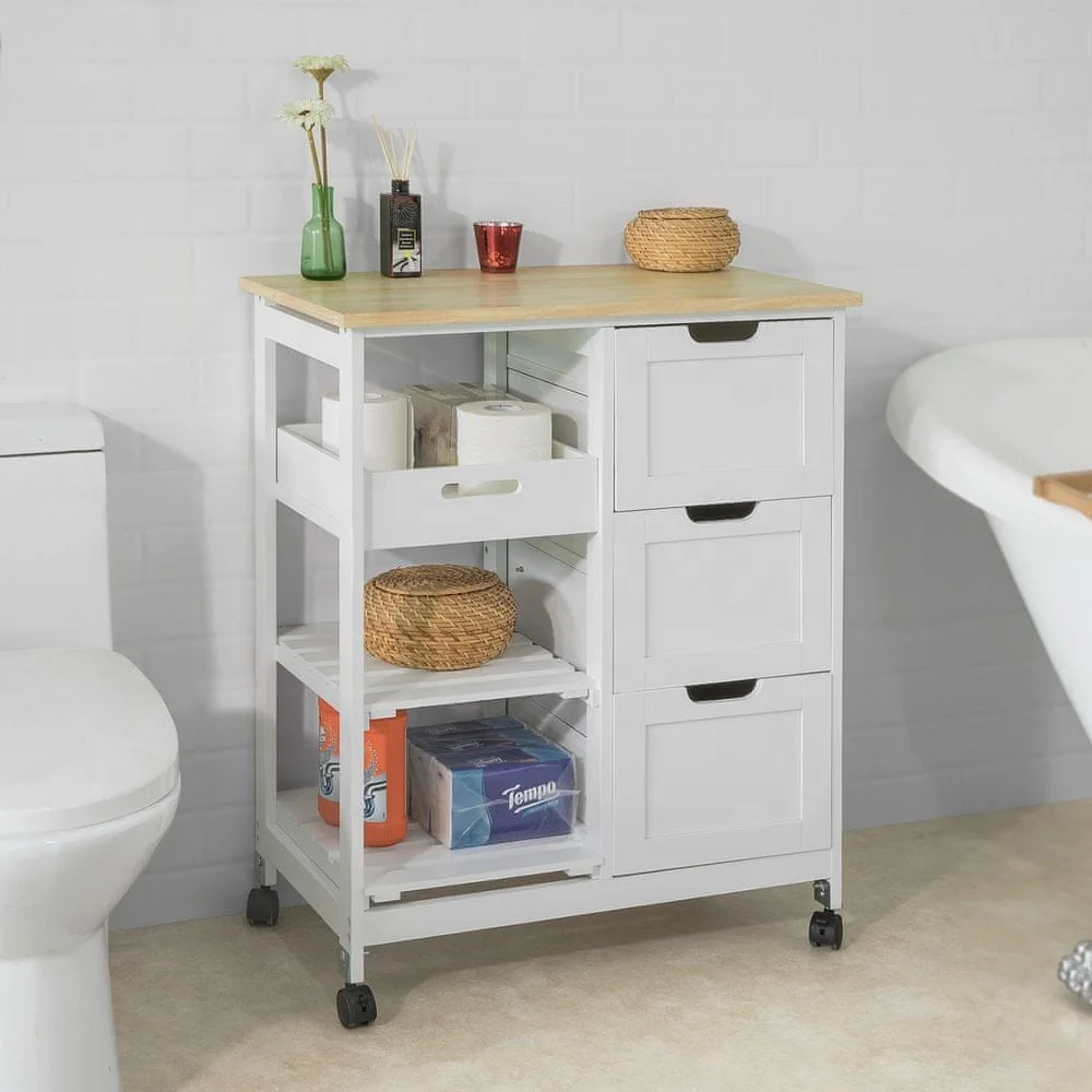 Mobile 3 tier dining room furniture wood serving kitchen trolley island cart with drawer