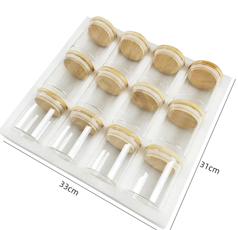 12 Piece Glass Spice Jars With Bamboo Lids Set 250 ml High Borosilicale Airtight Glass Jar