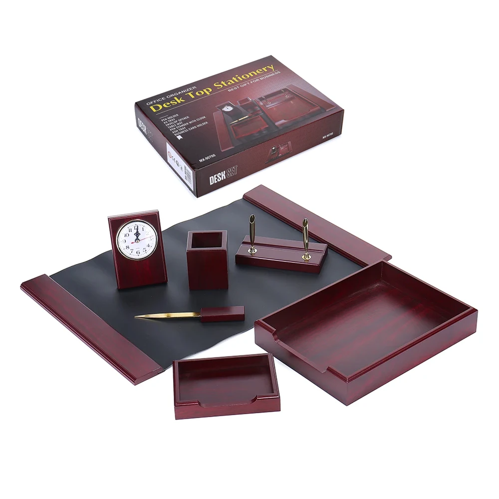 In Stock Fast Delivery Luxury 7 Piece Wooden Desk Set 7 Pieces Desk Organizer