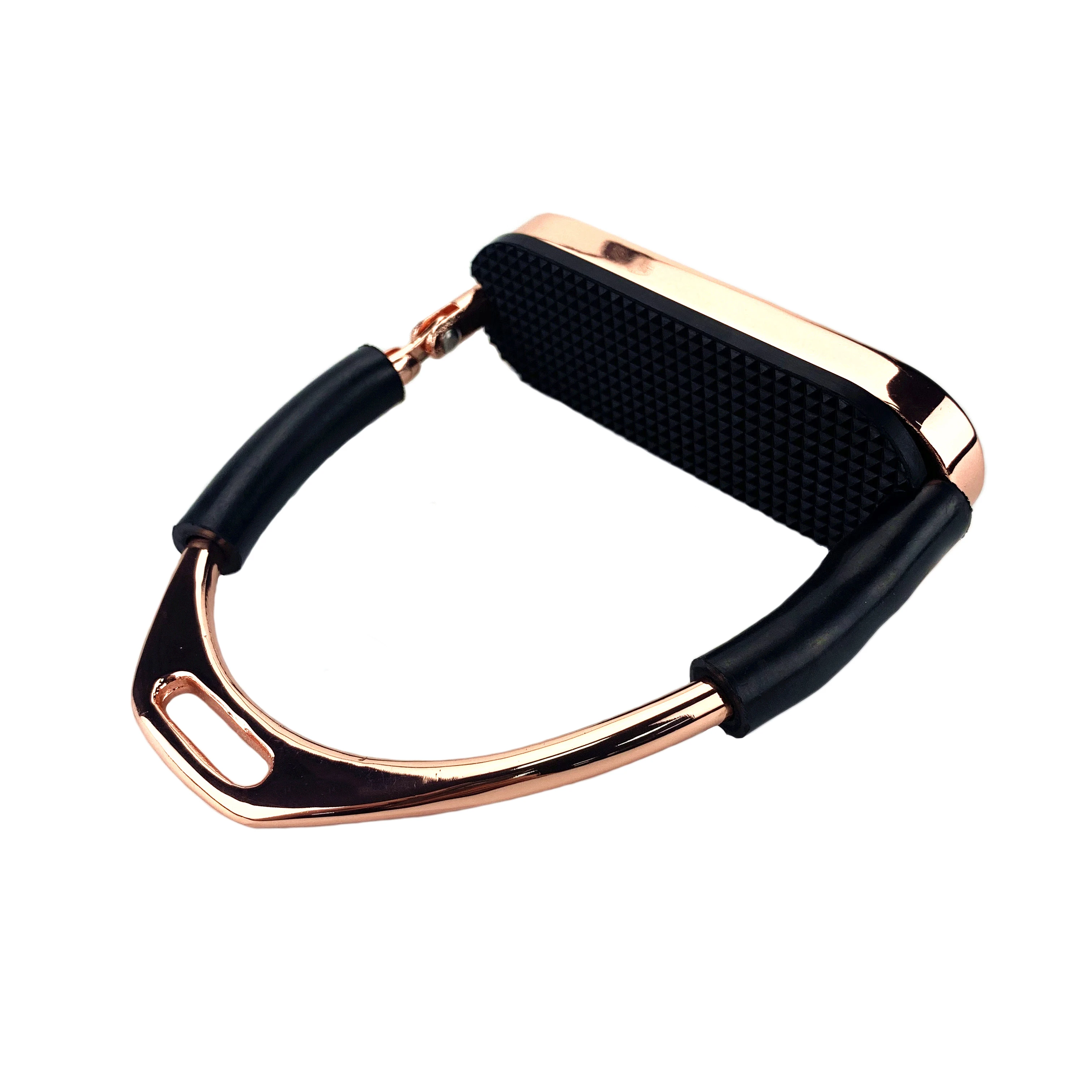 
Rose Gold Flexi Safety Horse Riding Equestrian Stirrups with Black Pads 