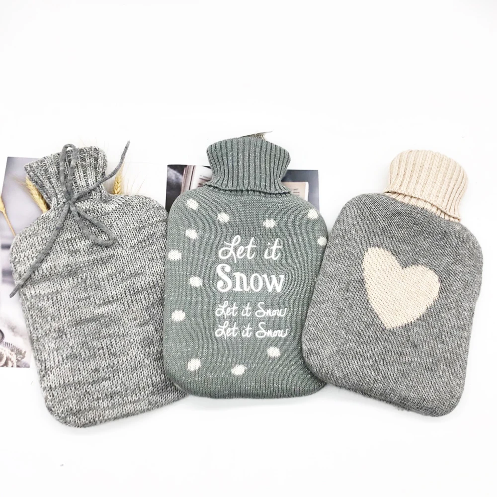 2L Hand Warming Knitted Hot Water Bag Cover Water-filling Natural Rubber Hot Water Bottles With Cover
