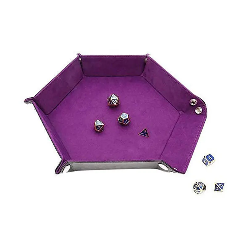 Pu Leather Velvet Dice Game Hexagon Dice Storage Tray For Table Key Wallet Coin Storage New Arrival Double Sided Solid Color