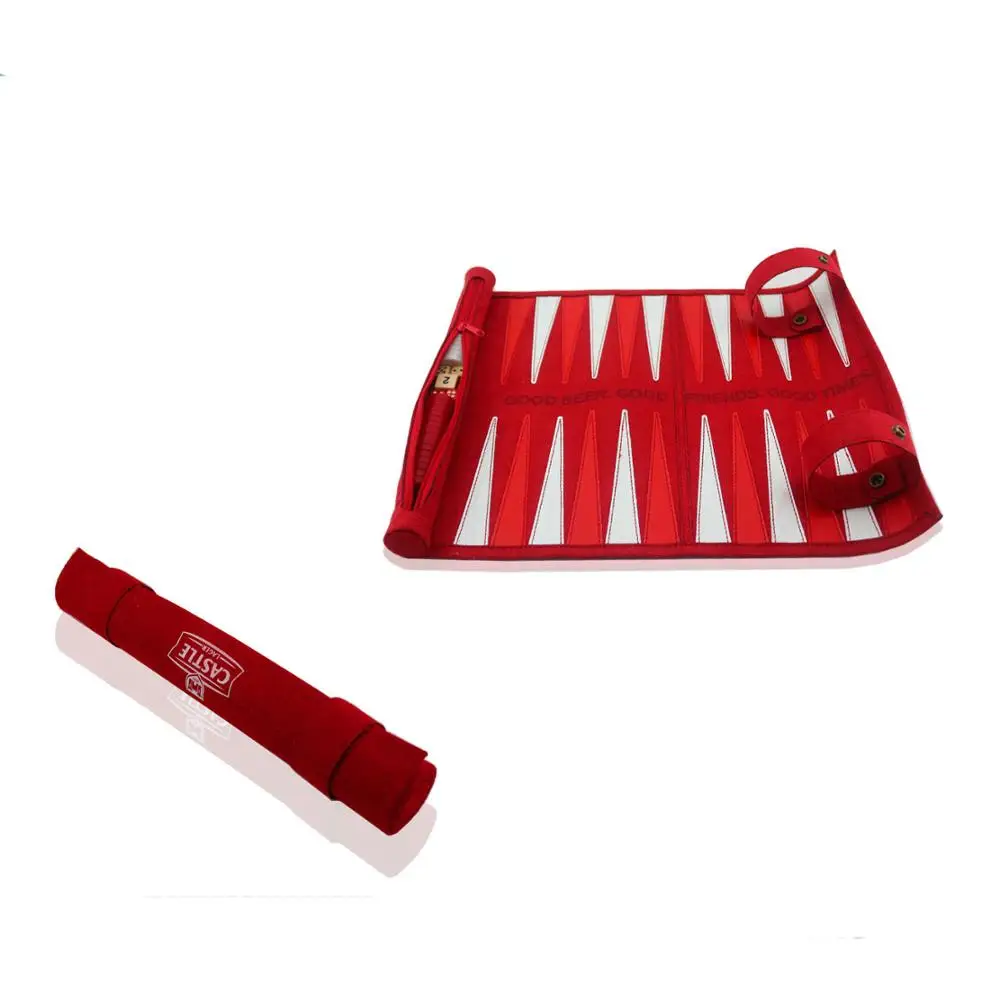 Portable red PU leather roll up travel dice custom backgammon set