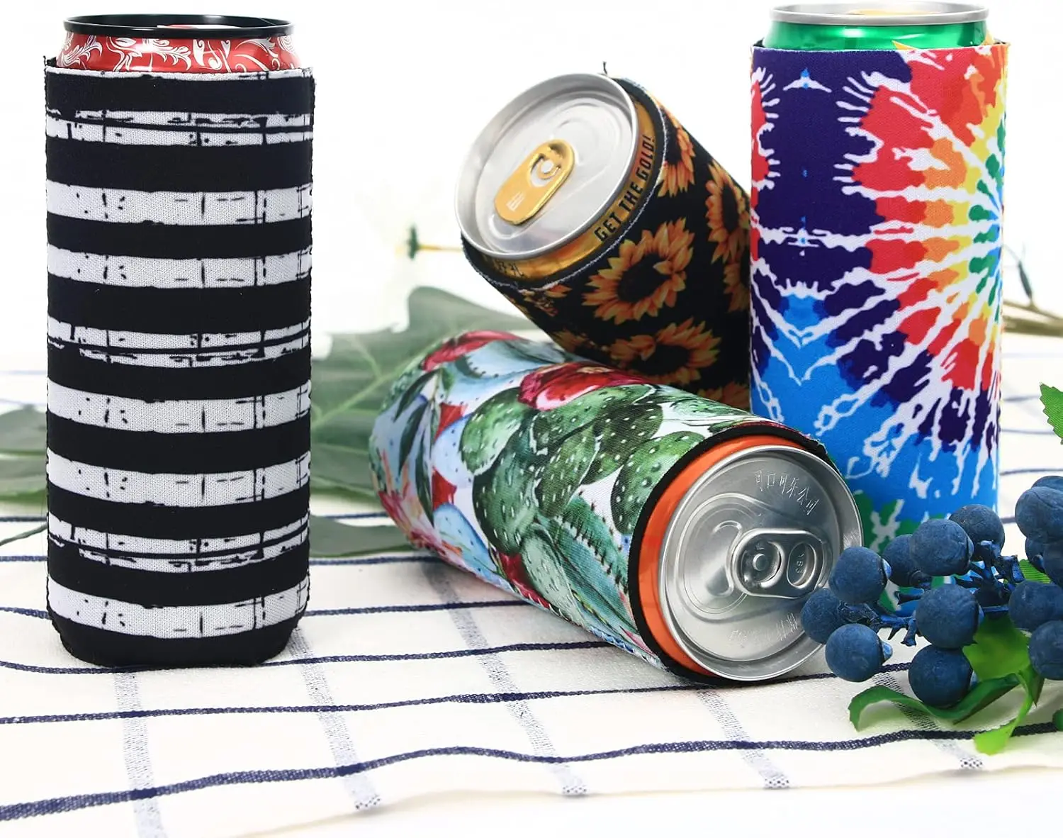 Flowers Pattern 12 oz Neoprene Slim Beer Can Holders 330ml Skinny Neoprene Coolies for Red Bull
