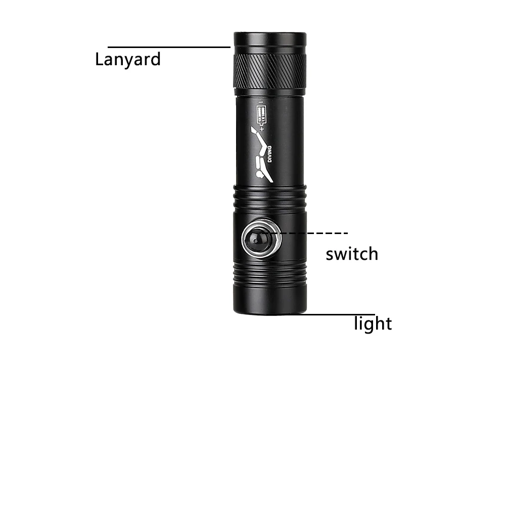 Most Profession IPX-8 Diving Flashlight High Power Led Torch Light Underwater Waterproof Scuba Diver Diving Torch with lanyard