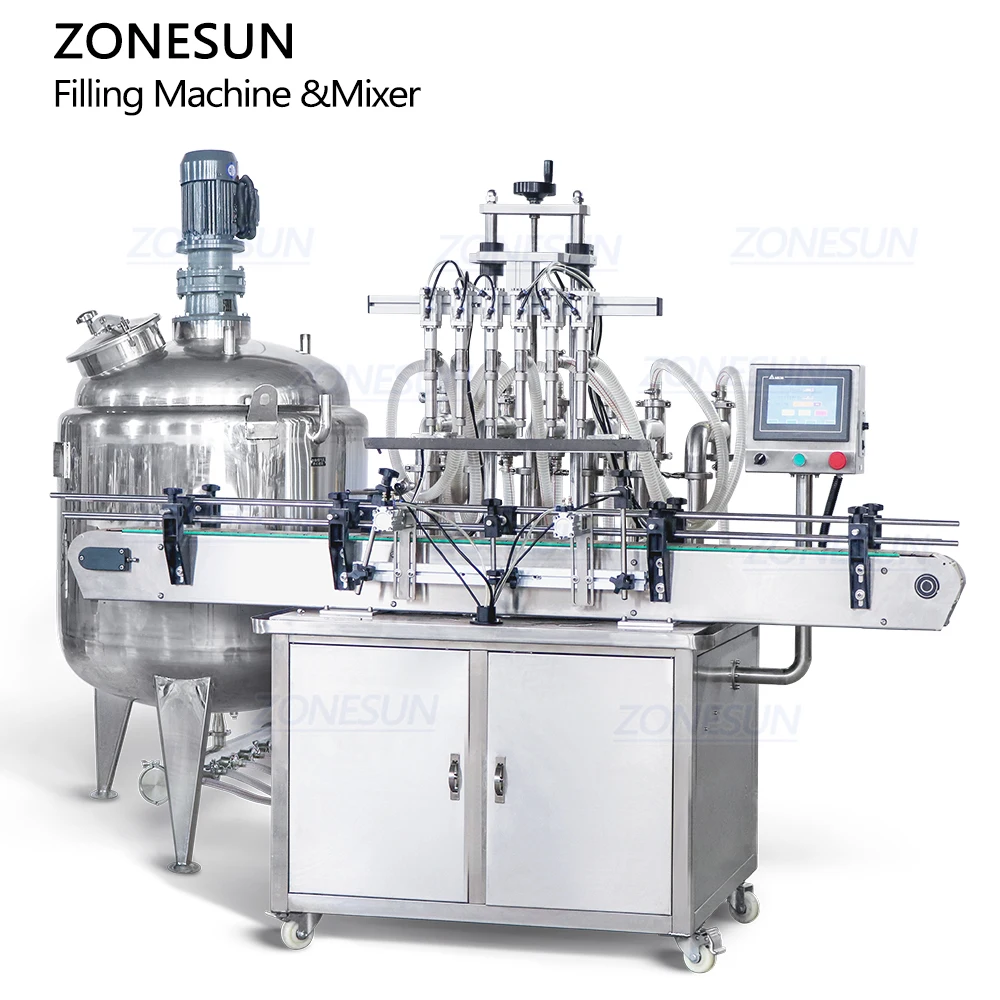 ZONESUN ZS-YT6T-6V Automatic 6 Heads Piston Pump Cosmetic Detergent Shampoo Juice Bottle Liquid Filling Machine With Mixing Tank