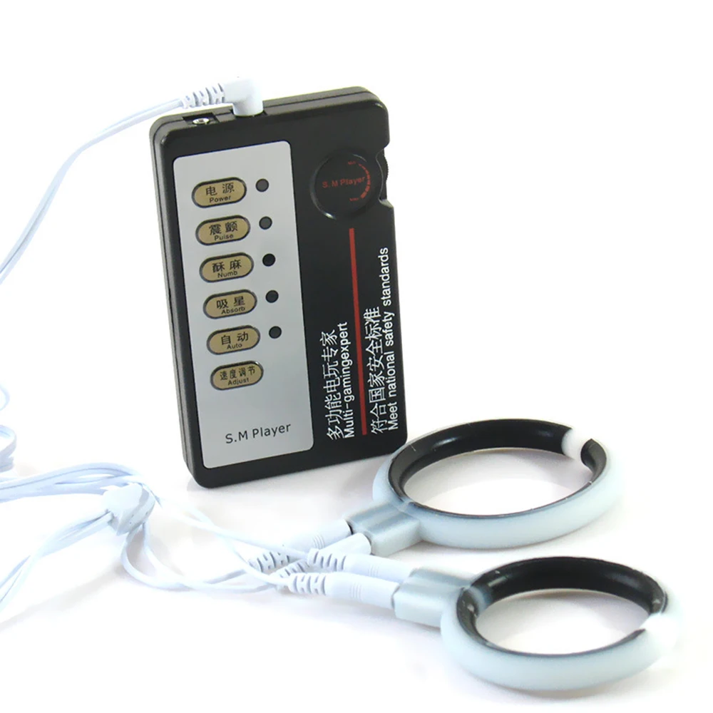 MULHERELFO Electric shock pulse penis ring Scrotal clasp Chastity bondage Electro Stimulator sex toy
