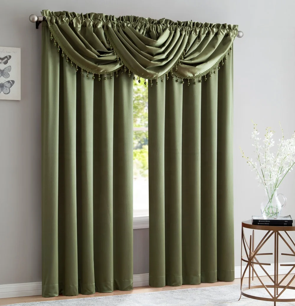 Europe Simple Luxury Gold Color Satin Crush Designers Valance  Set Curtains for Living Room