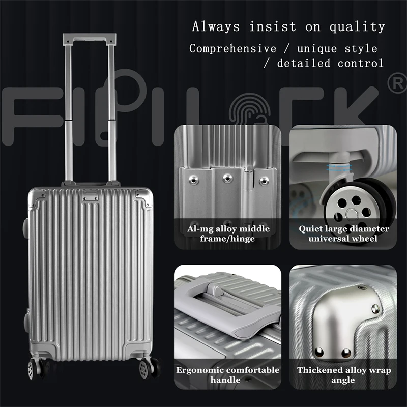 Professional TSA Fingerprint Lock Travel Hand Suitcase Manufacture Aluminum Custom Design Luggage with 360 Degree Wheel