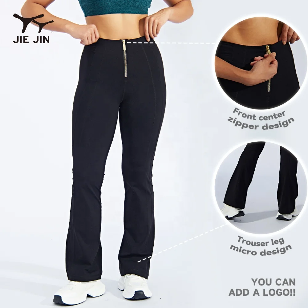 JIEJIN 2024 Compression Wide Leg Thick Fashion Fitness Zipped Activewear Yoga Flare Leggings