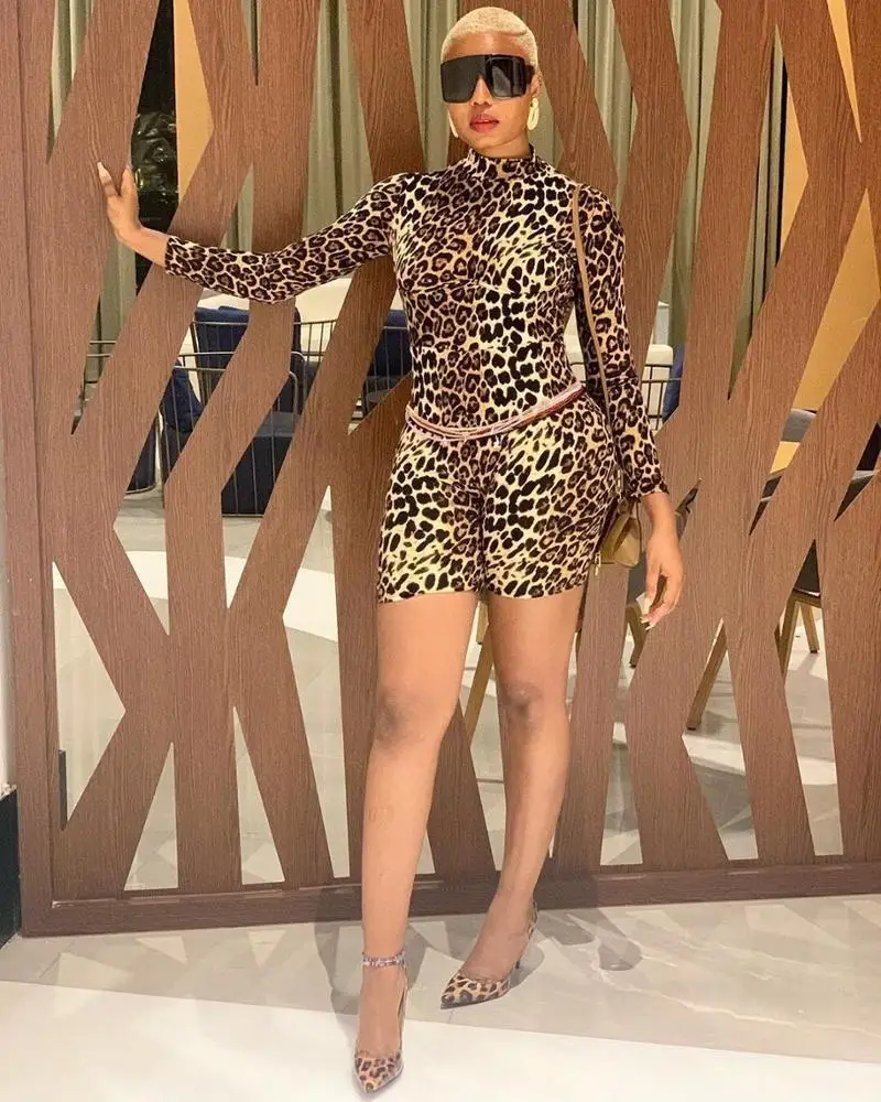 
SP1074W 2020 Sexy One Piece Lady Bodycon Leopard Cheetah Shorts Jumpsuit&Playsuit Plus Size 